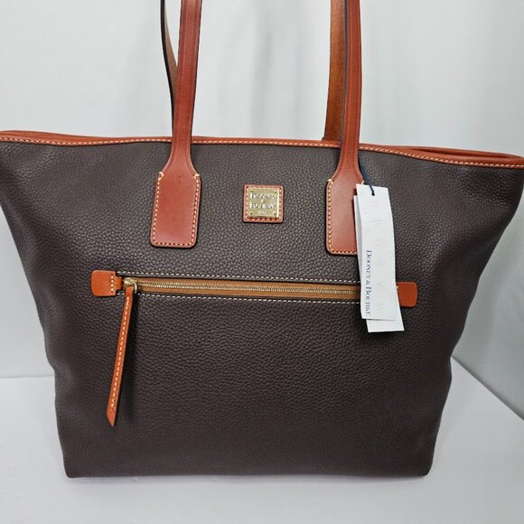 NWT DOONEY & BOURKE Tmoro Tote Bag DARK BROWN & COGNAC Leather Shopper Handbag - Picture 3 of 12